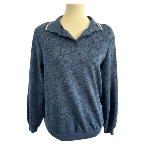 Vintage Cape Cod Sportswear Blue Floral Long Sleeve Collared Sweater Size Small - Picture 1 of 12